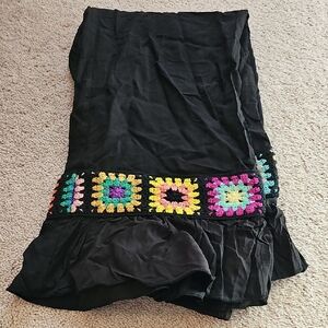 Black Trousers with Colorful Crochet Detail